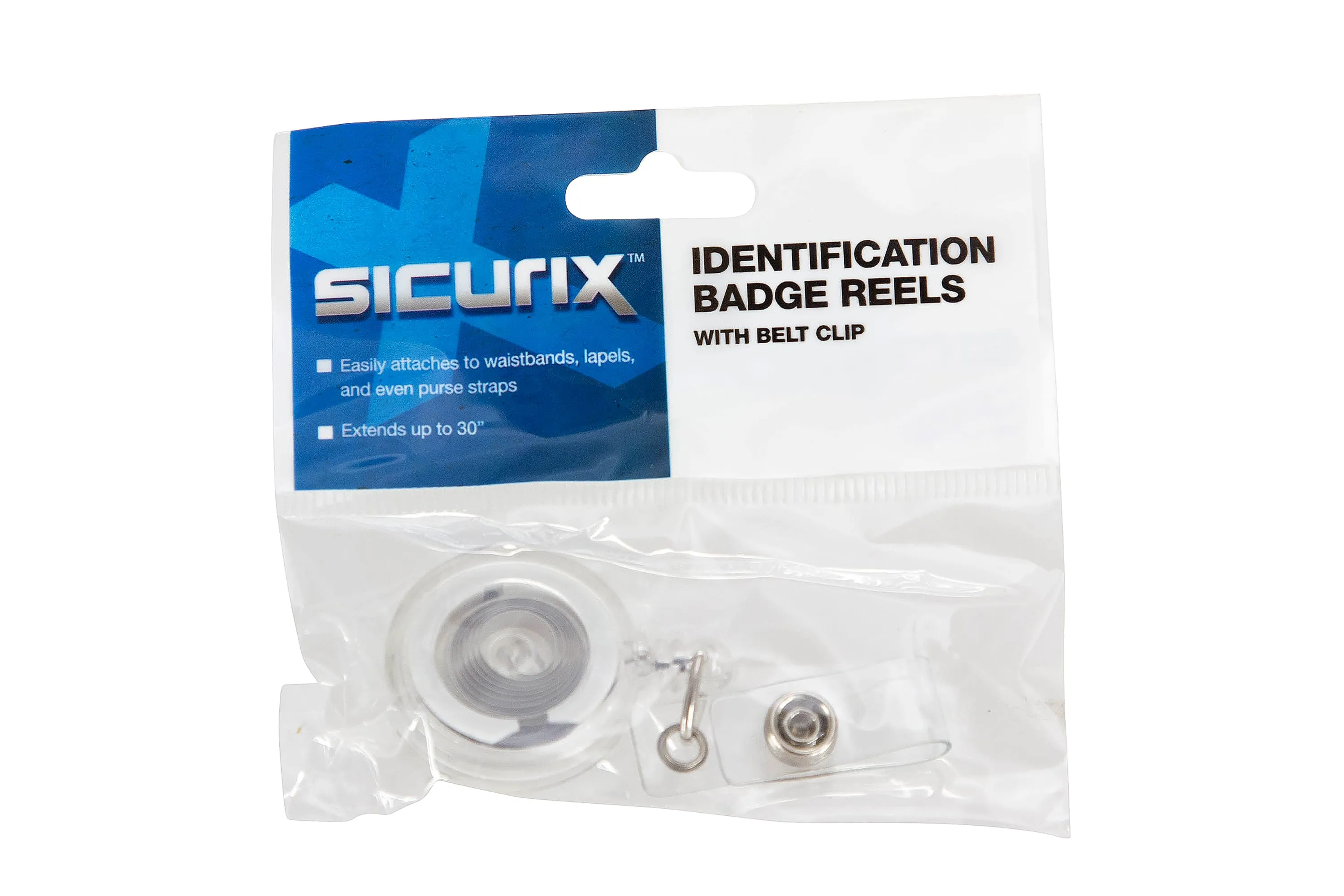 SICURIX Standard ID Badge Reel Round Belt Clip Strap CLEAR (68851)