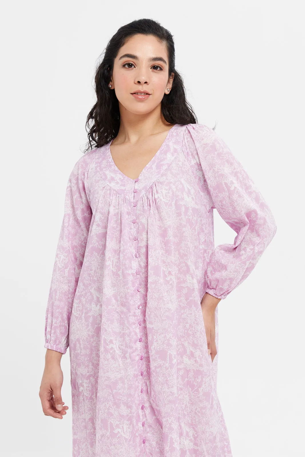 Women Lilac Printed Nightgown