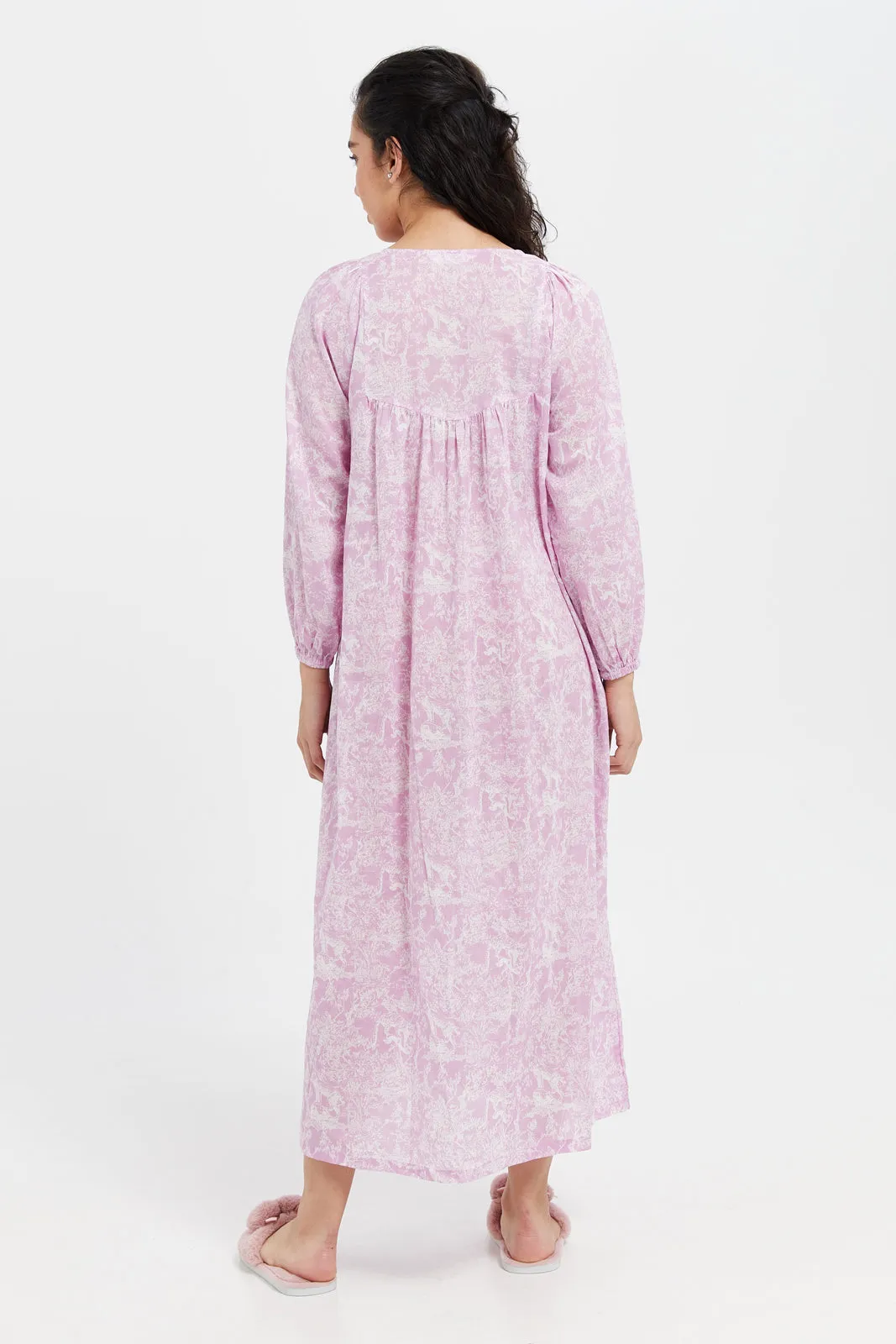 Women Lilac Printed Nightgown