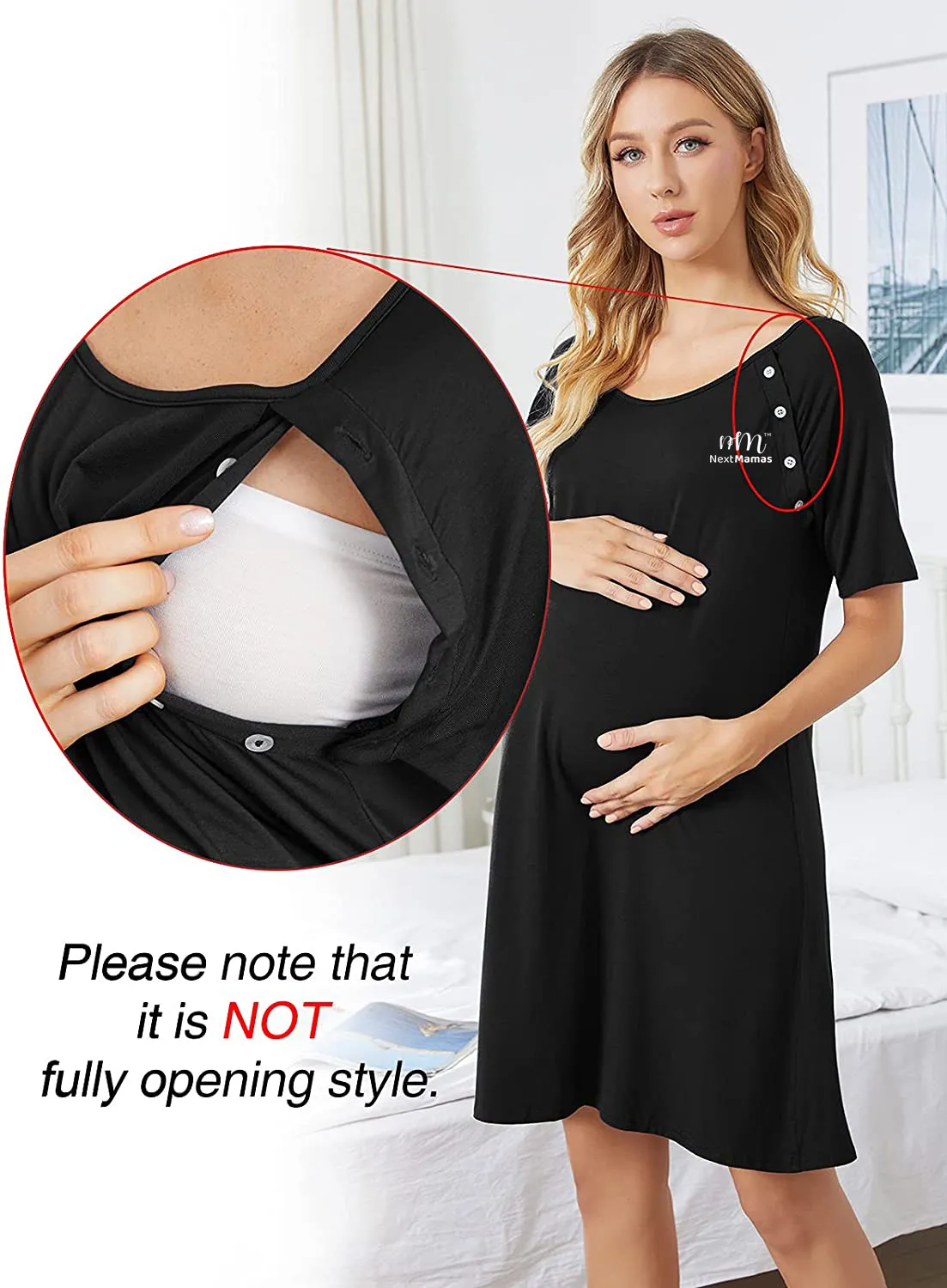 Women Maternity Nursing Dress | For Delivery, Labor, Hospital, and Breastfeeding, Dress with SINGLE SIDED Buttons