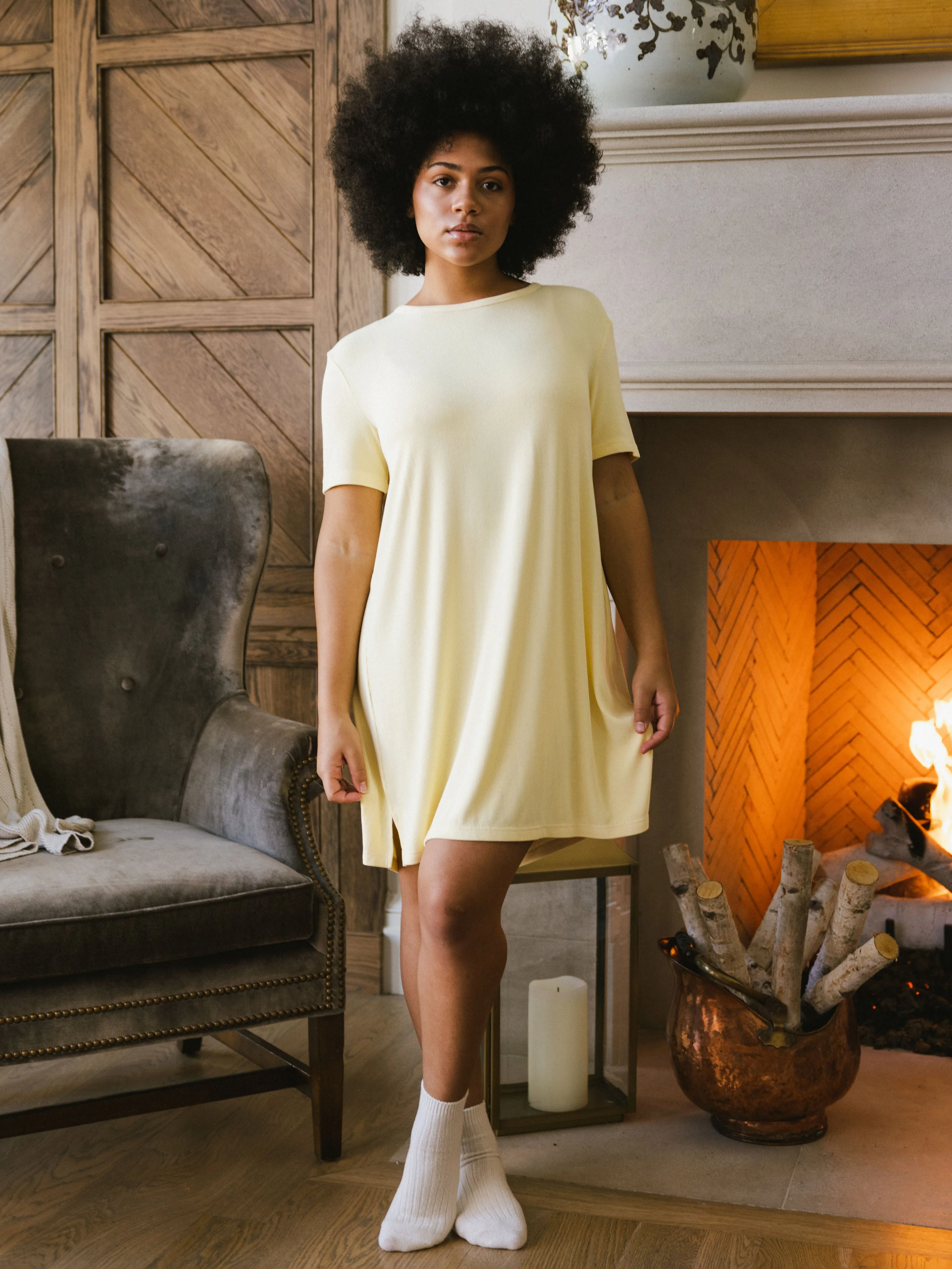 Women’s Bamboo Rib-Knit Boyfriend Sleep Dress