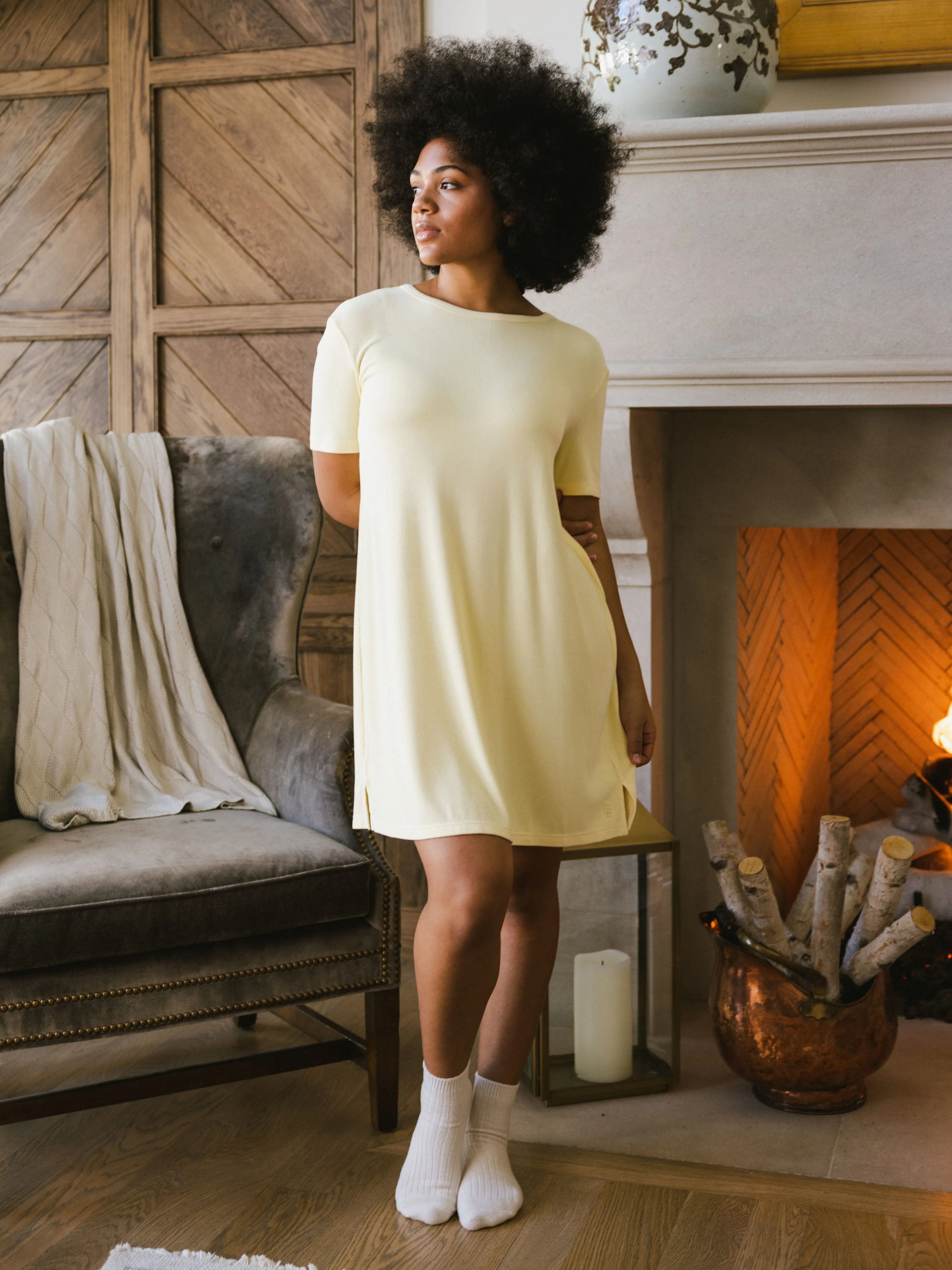 Women’s Bamboo Rib-Knit Boyfriend Sleep Dress