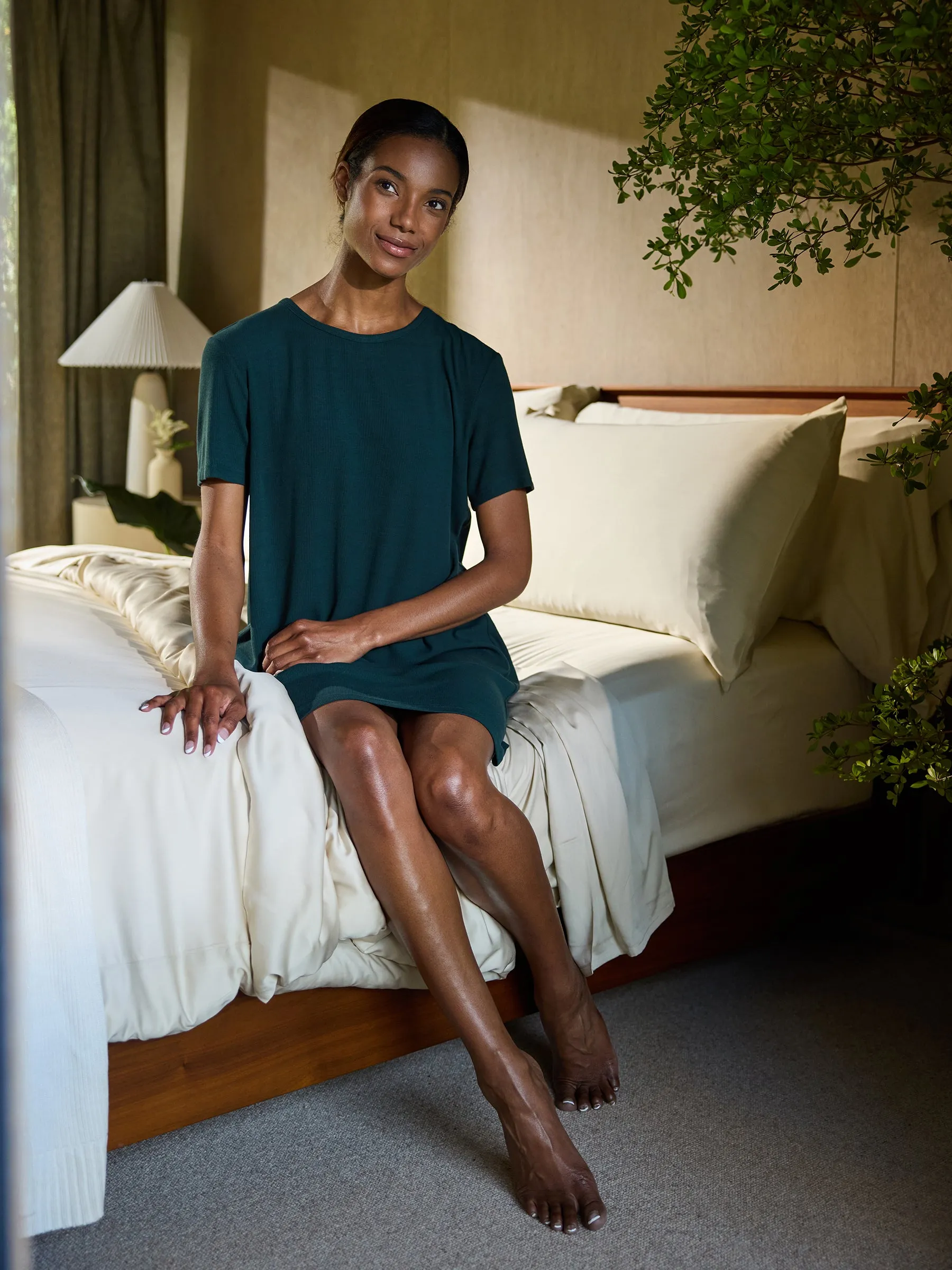 Women’s Bamboo Rib-Knit Boyfriend Sleep Dress