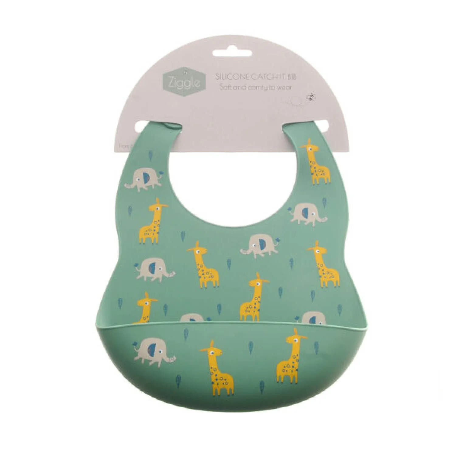 Ziggle Baby Giraffe & Elephant Catch It Silicone Bib